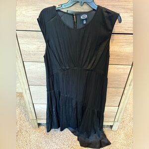 NWOT Scoop Asymmetric Black Satin Midi Dress